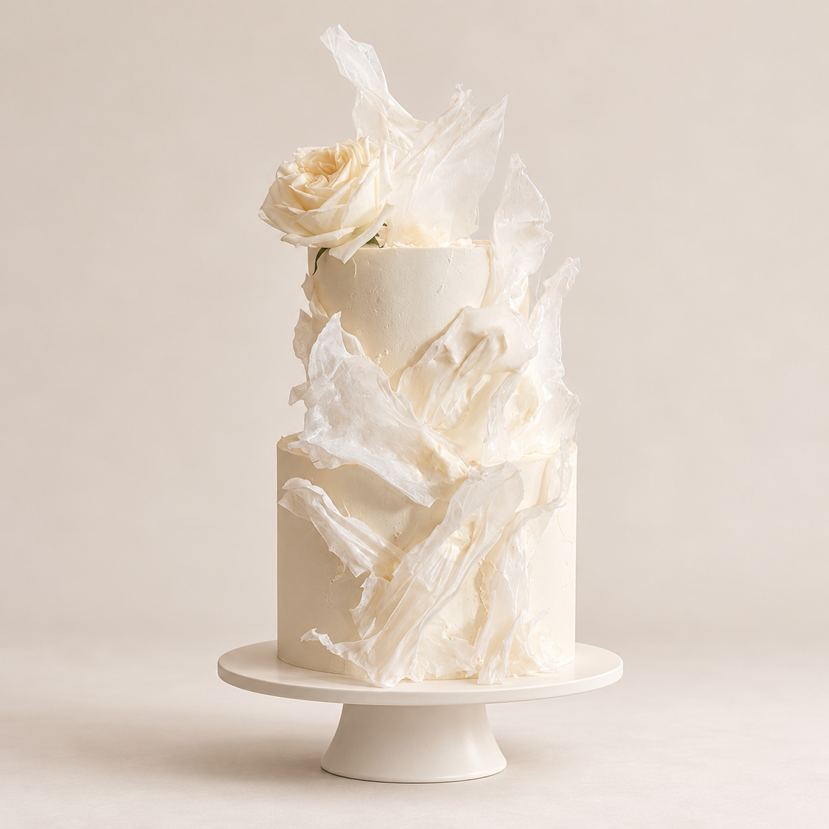 Classic two tier wedding cake, studio product photograph