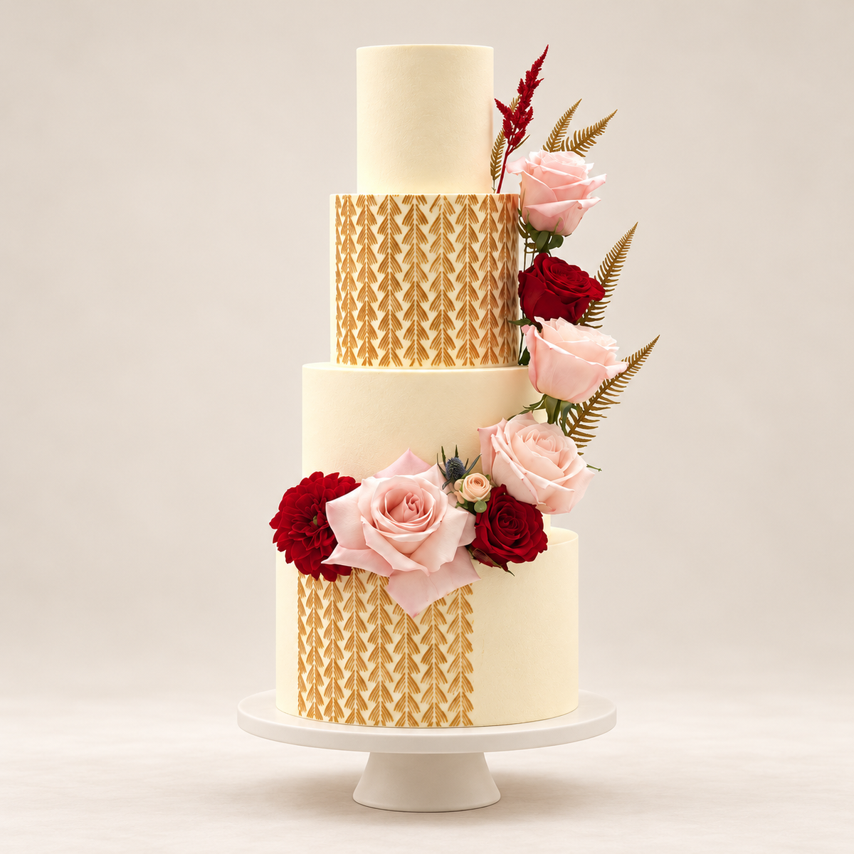 Fancy four tier wedding cake, studio product photograph