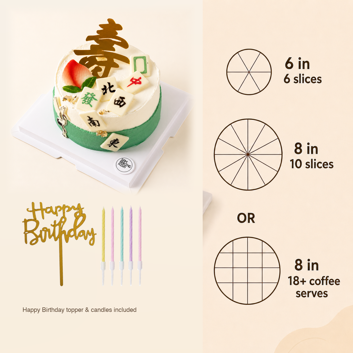 Longevity Cake with Mahjong cake size and serving guide