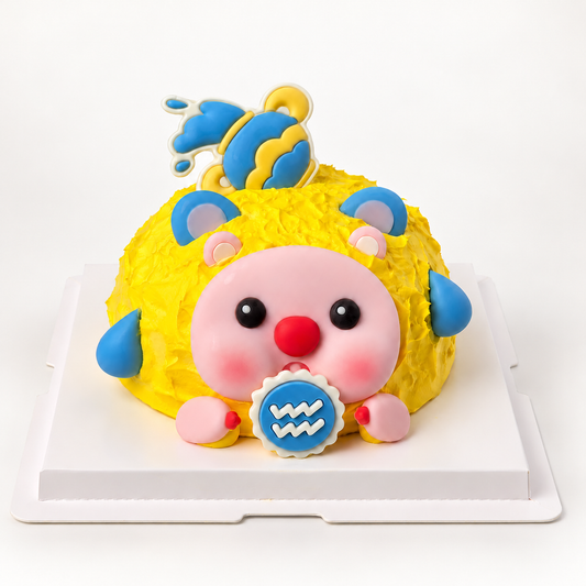 Aquarius Birthday Cake – front product view in bright yellow and blue