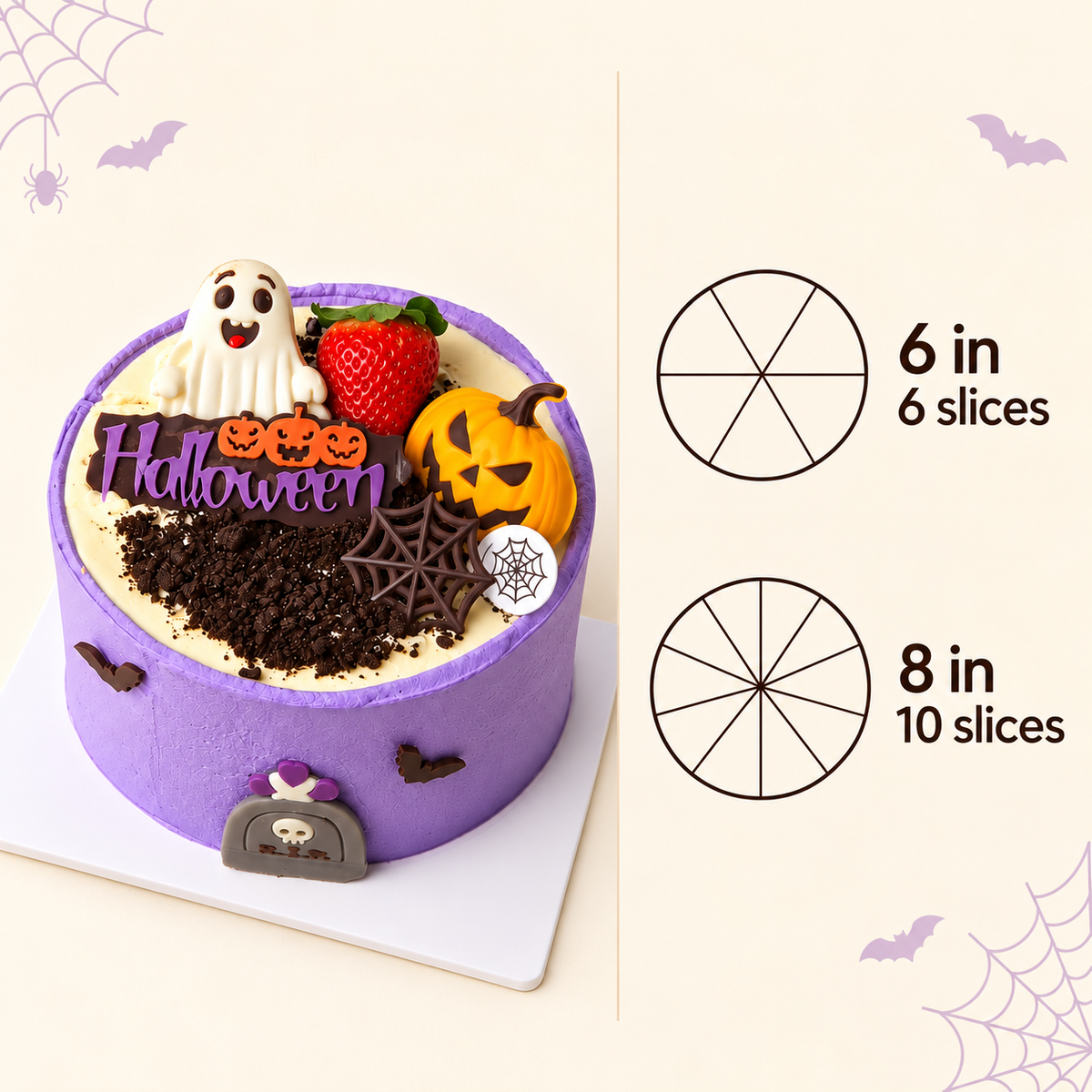 Halloween Cake — 6 inch and 8 inch size guide