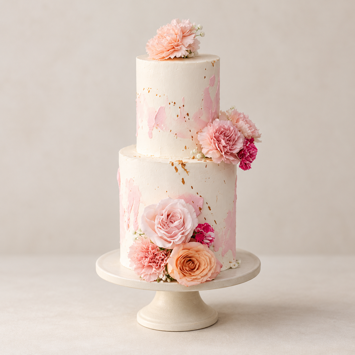 Petite two tier wedding cake, studio product photograph