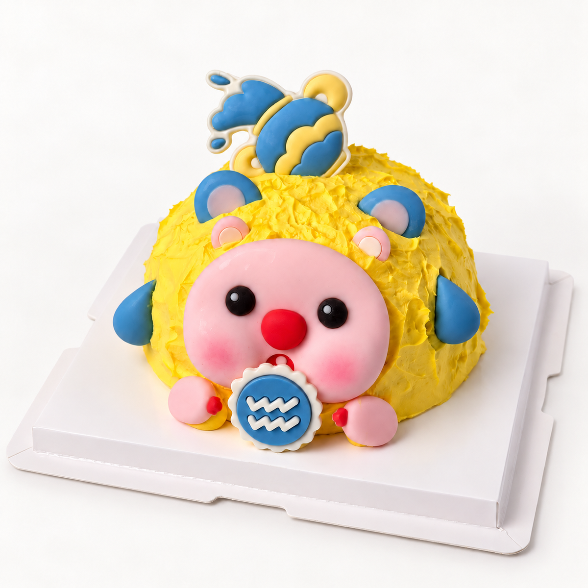 Aquarius Birthday Cake – three-quarter product view with water-bearer zodiac details
